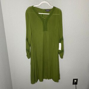 Roaman's Green Long Sleeve Embroidered Shirt Dress Size 14/16